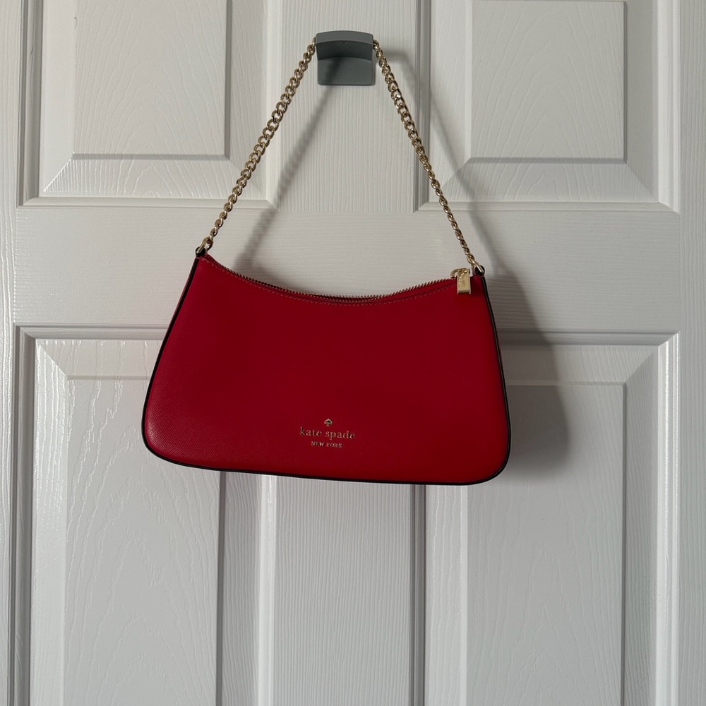 EUC - LIKE NEW - Kate Spade Red Convertible Bag with Gold Chain Detail - Picture 9 of 16